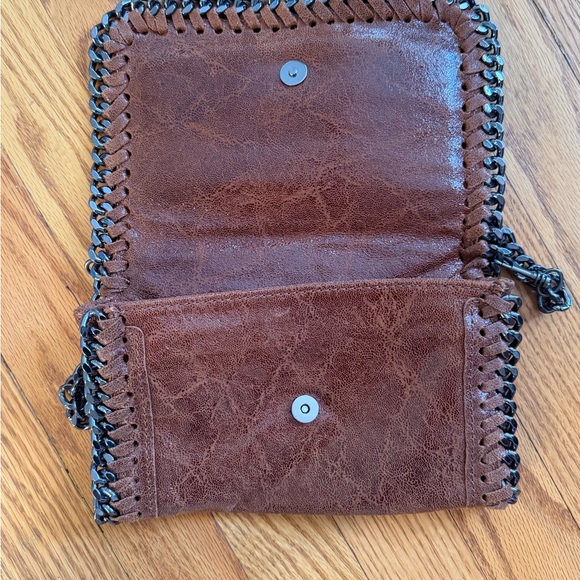 Italian Brown Leather Crossbody Bag/Clutch with Chains - Picture 5 of 9